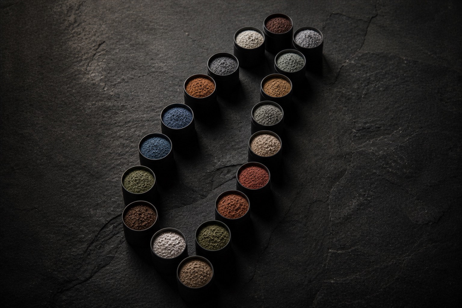Formosa Palette — 20 color vessels arranged in arc
